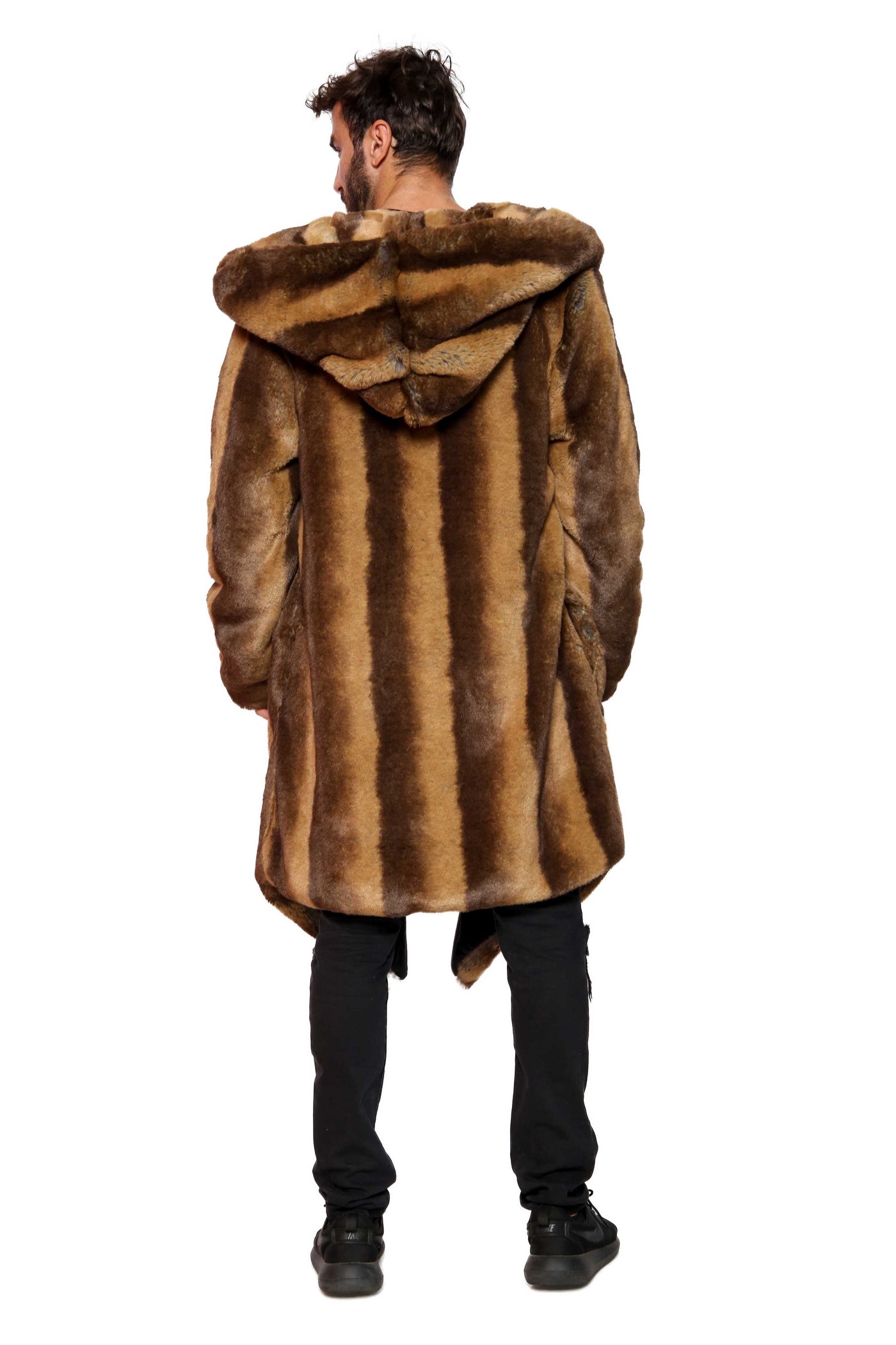 Men's Desert Warrior Coat in "Brown Tan Stripe" Chinchilla