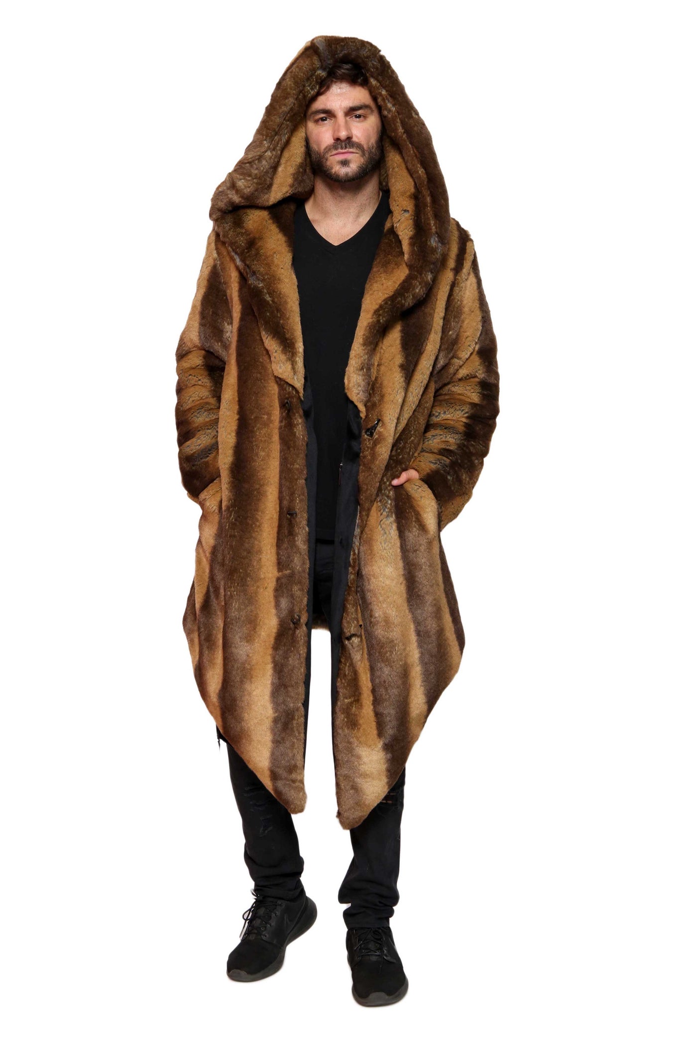 Men's Desert Warrior Coat in "Brown Tan Stripe" Chinchilla