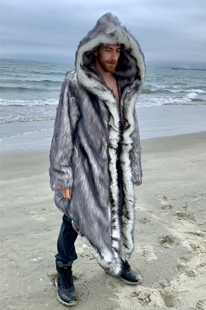 Grey coat with white fur store