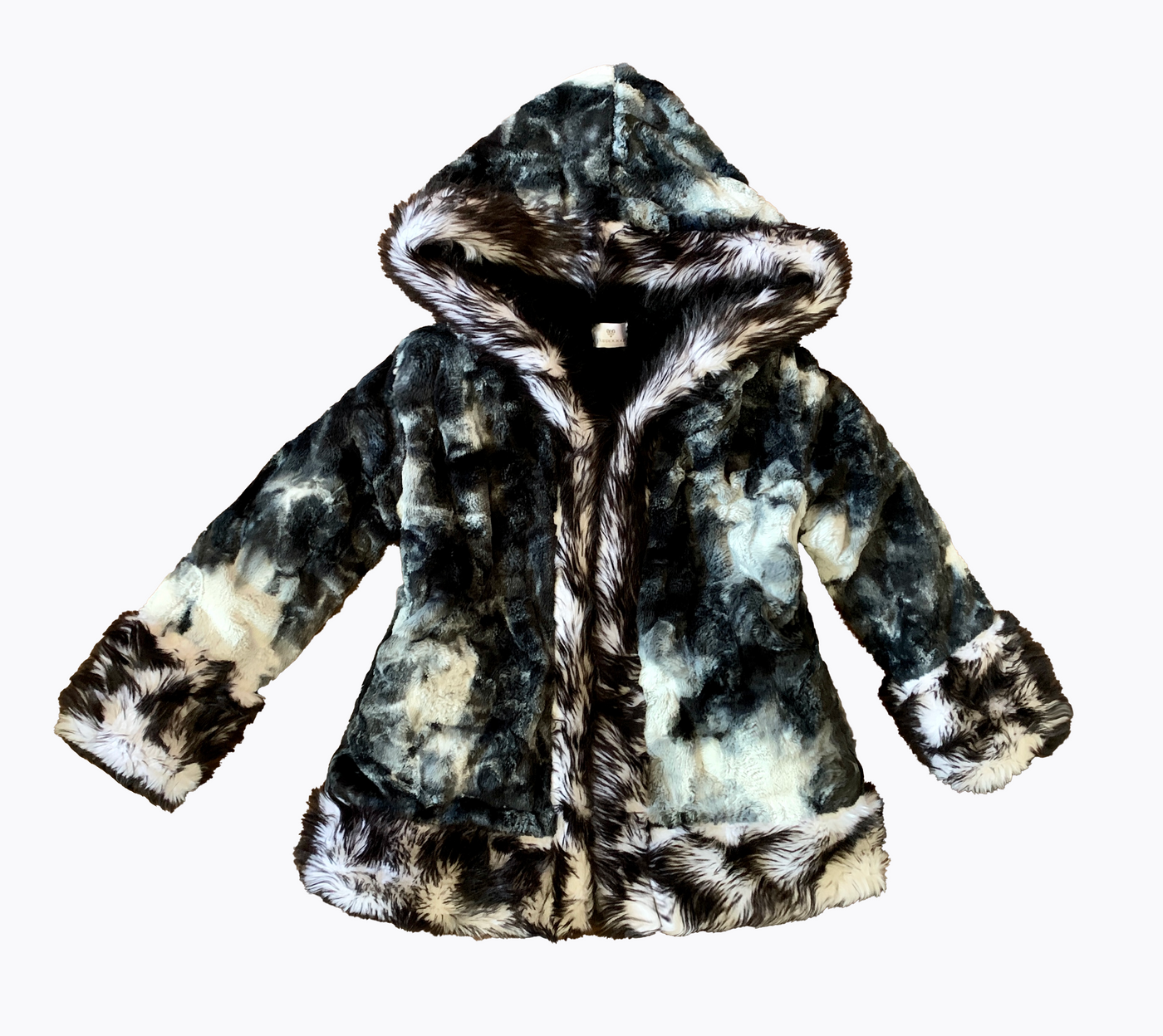 mens black and white tie dye faux fur hooded jacket-196