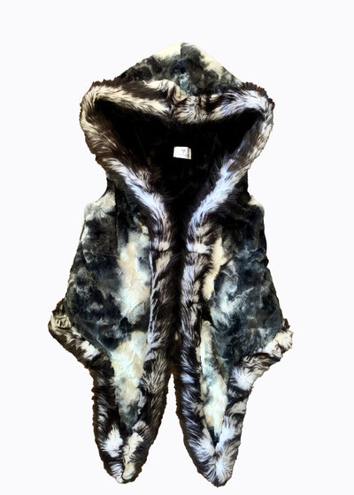 mens black white faux fur hooded vest 2