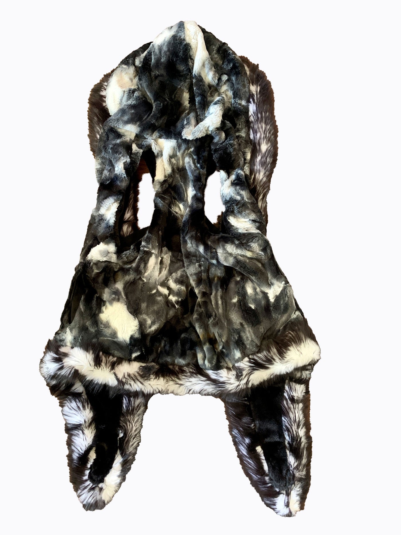 mens black white faux fur hooded vest 7