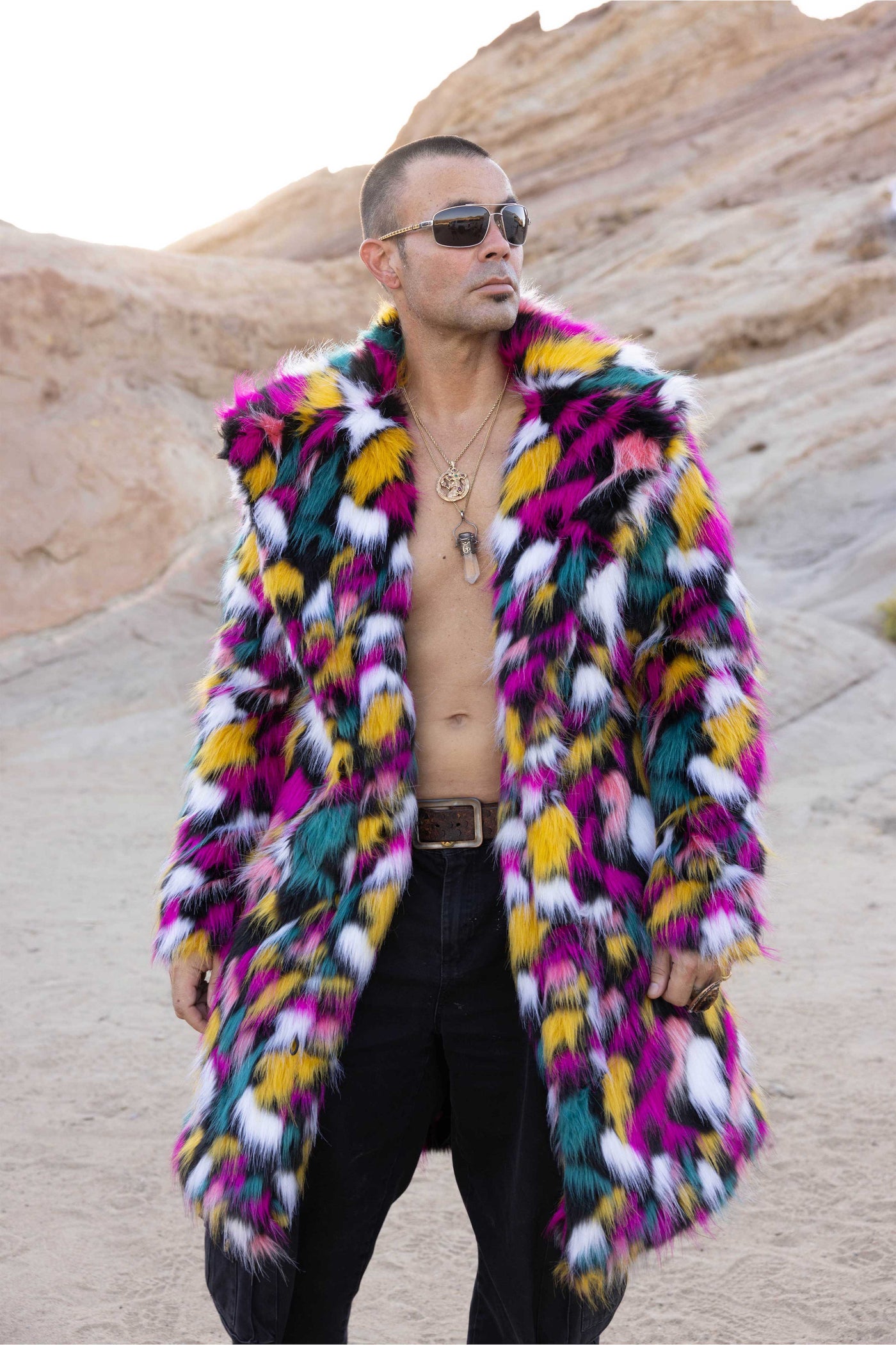 Men's Dutch Coat in "Kaleidoscope-Magenta-Teal-White"