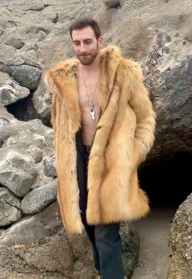 mens faux fur red fox short coat-6
