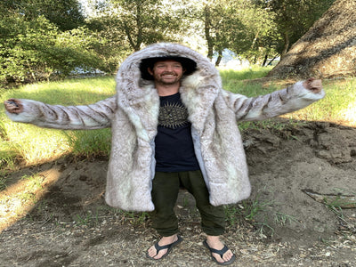 mens faux fur snow wolf short coat-677