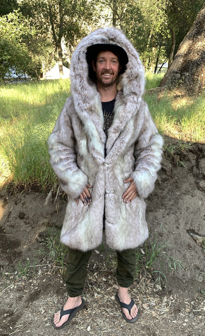 mens faux fur snow wolf short coat-688