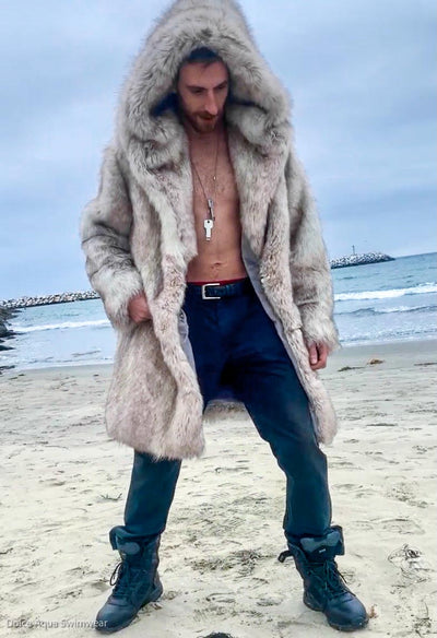 mens faux fur snow wolf short coat-6