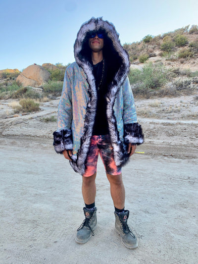 mens hologram faux fur hooded jacket-14