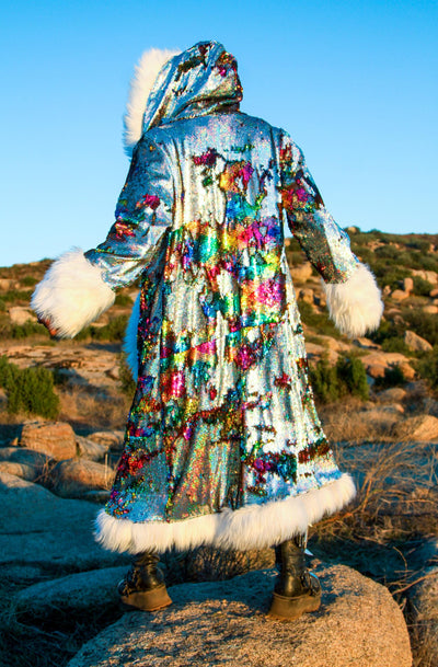 mens long silver rainbow sequin fur coat-6-2