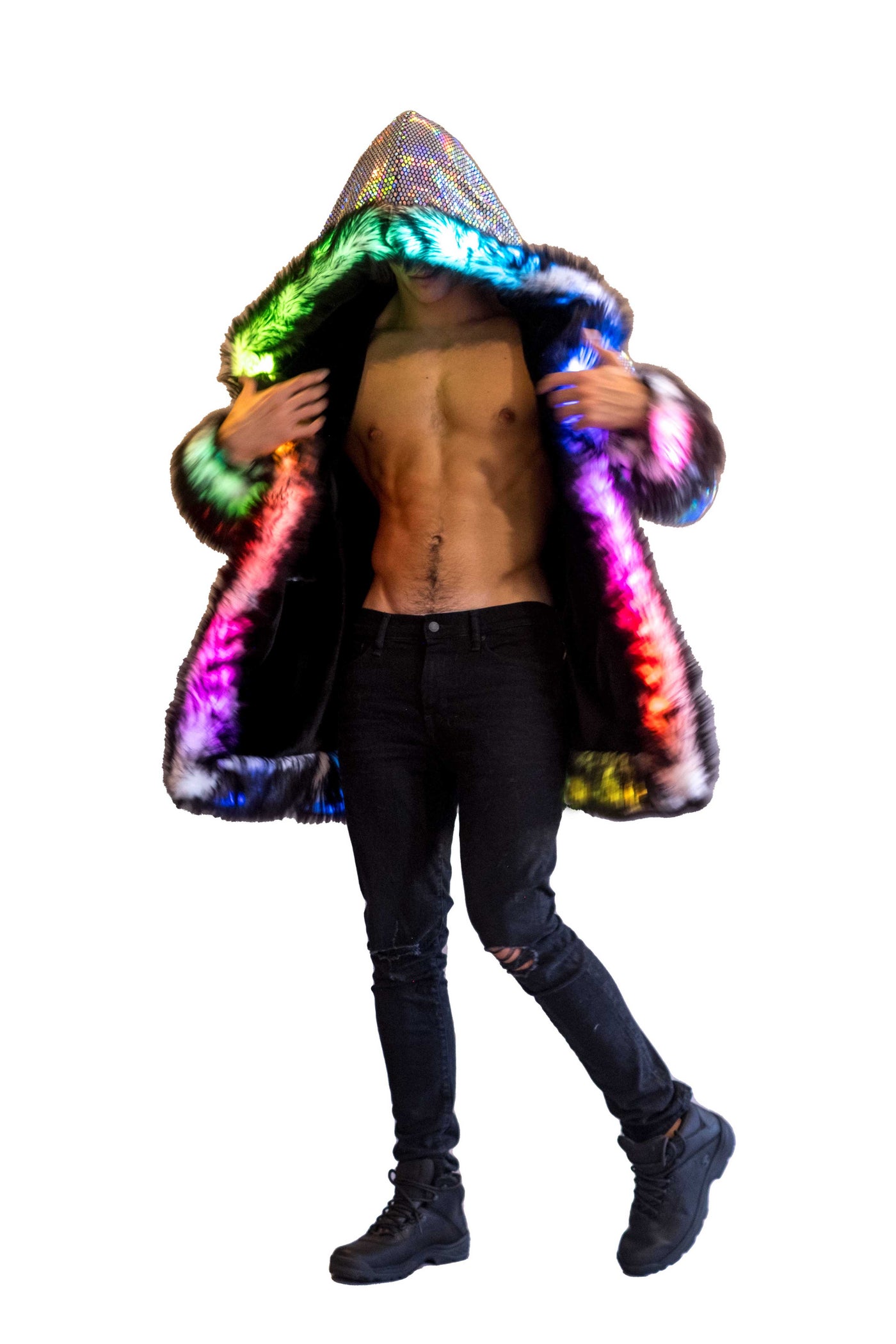 Men's LED Wizard Coat in "Black Disco"
