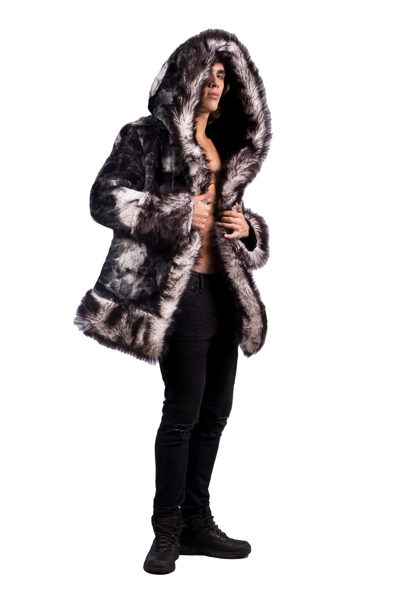 Men's Wizard Coat in "Black & White Tie Dye"