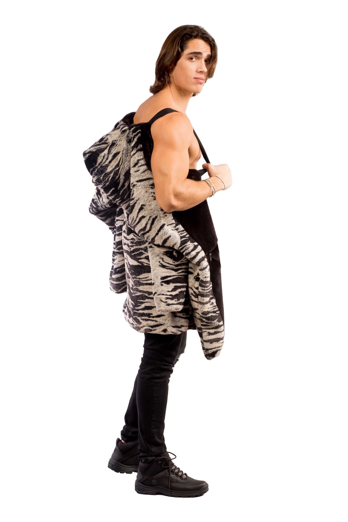 Men's Long Cozy Coat in "Natural Tiger"