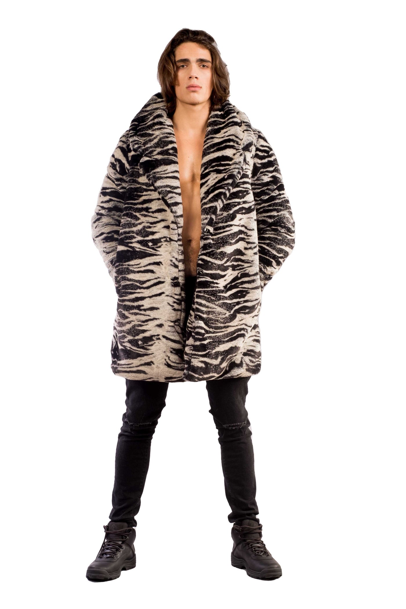 Men's Long Cozy Coat in "Natural Tiger"