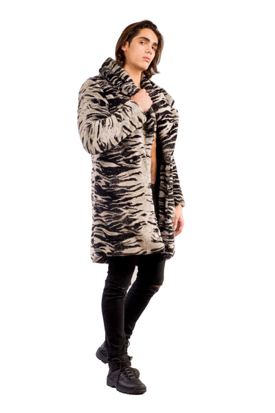 Men's Long Cozy Coat in "Natural Tiger"