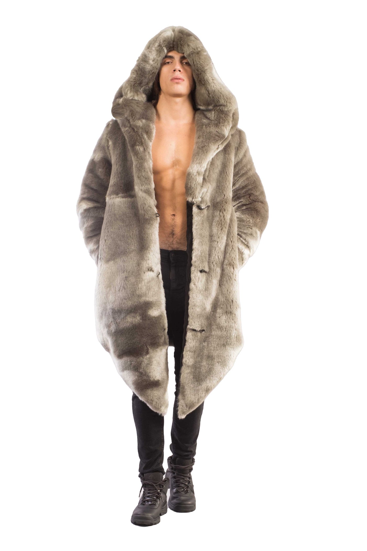 long faux chinchilla fur coat for men Furrocious Furr