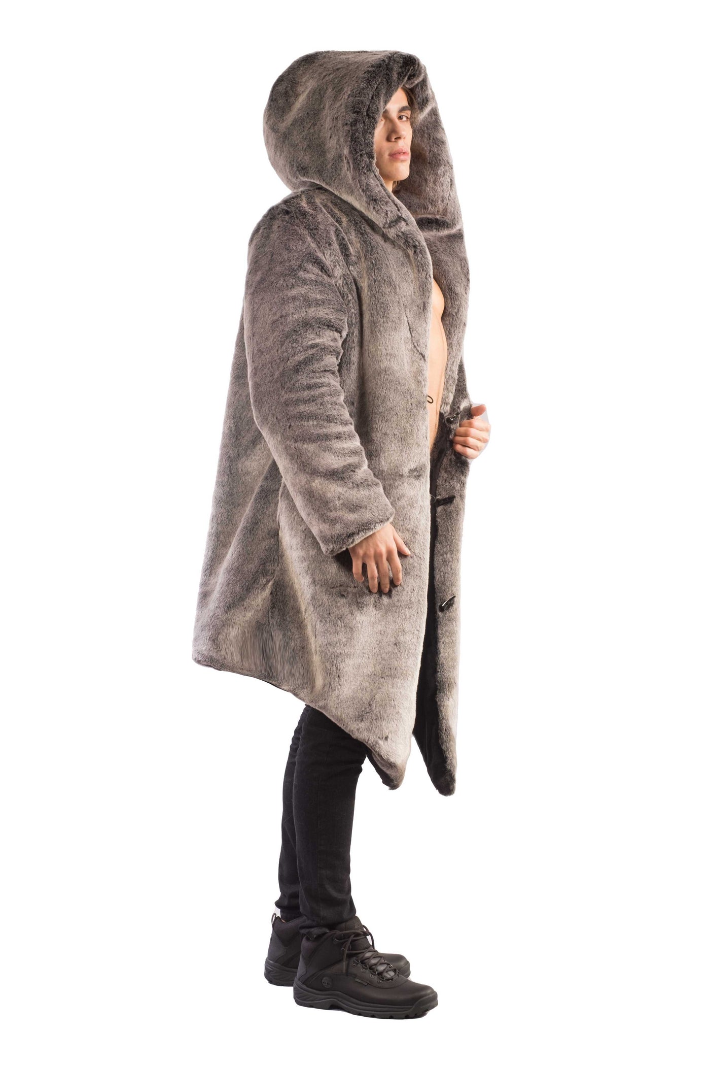 Silver chinchilla hood fur coat clearance