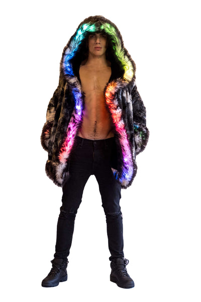 Men's LED Wizard Coat in "Black & White Tie Dye"