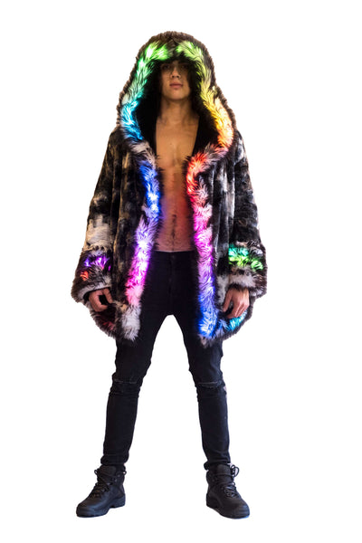 Men's LED Wizard Coat in "Black & White Tie Dye"