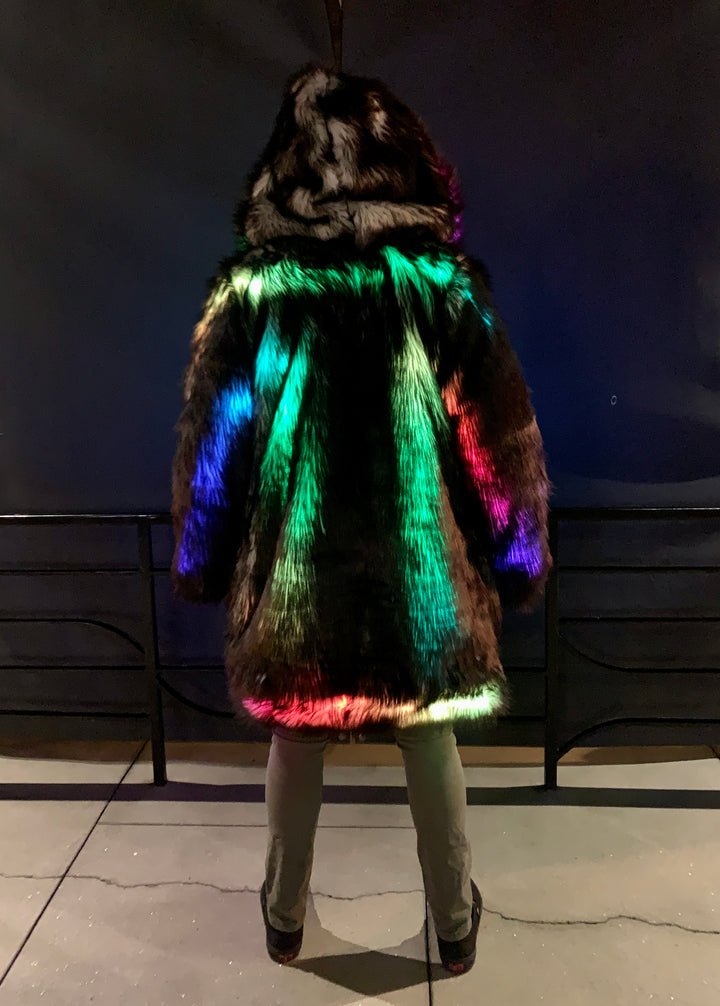 burning man faux fur LED black white coat Furrocious Furr