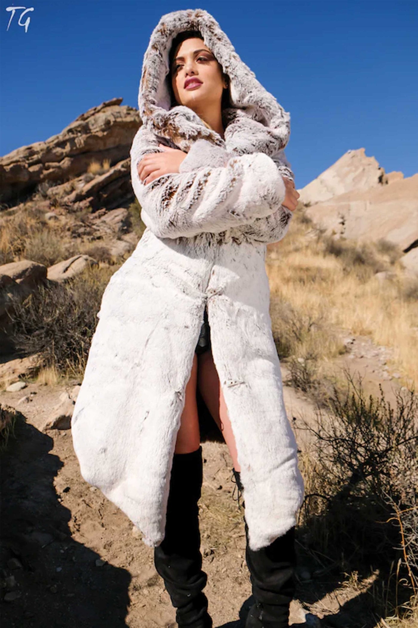 Women's Desert Warrior Coat in "Opal" Chinchilla