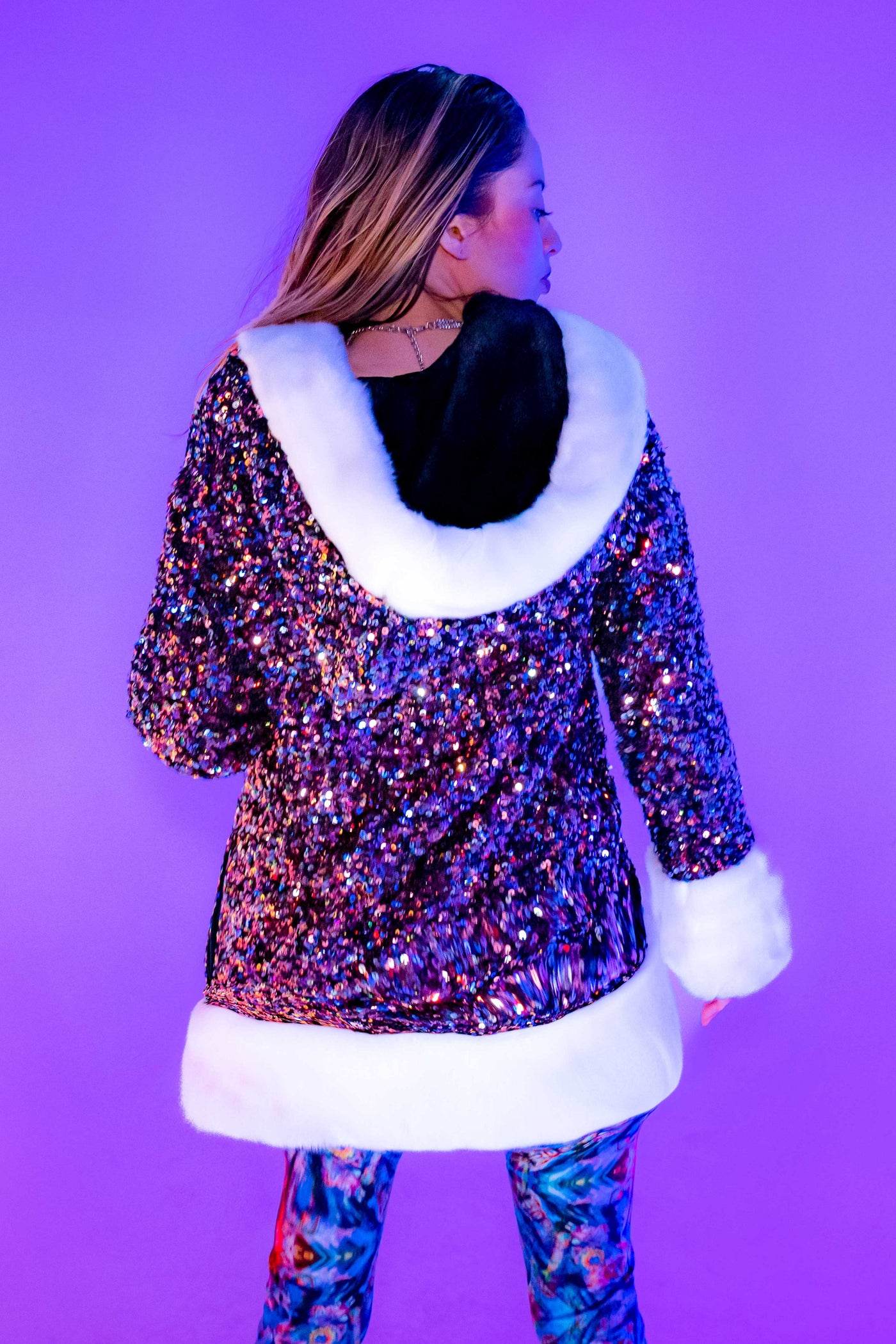 Women's LED Petite Playa Coat in "Coral Sequin"