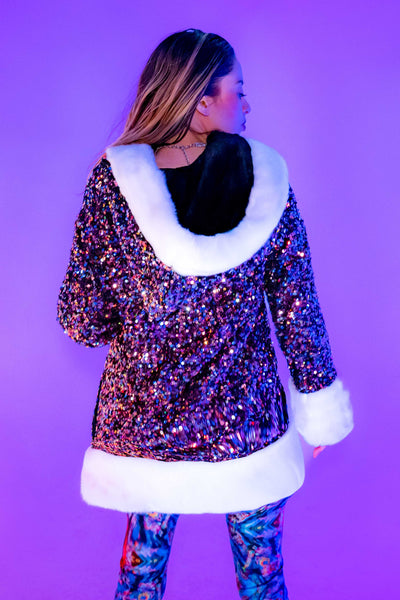 Women's LED Petite Playa Coat in "Coral Sequin" STOCK