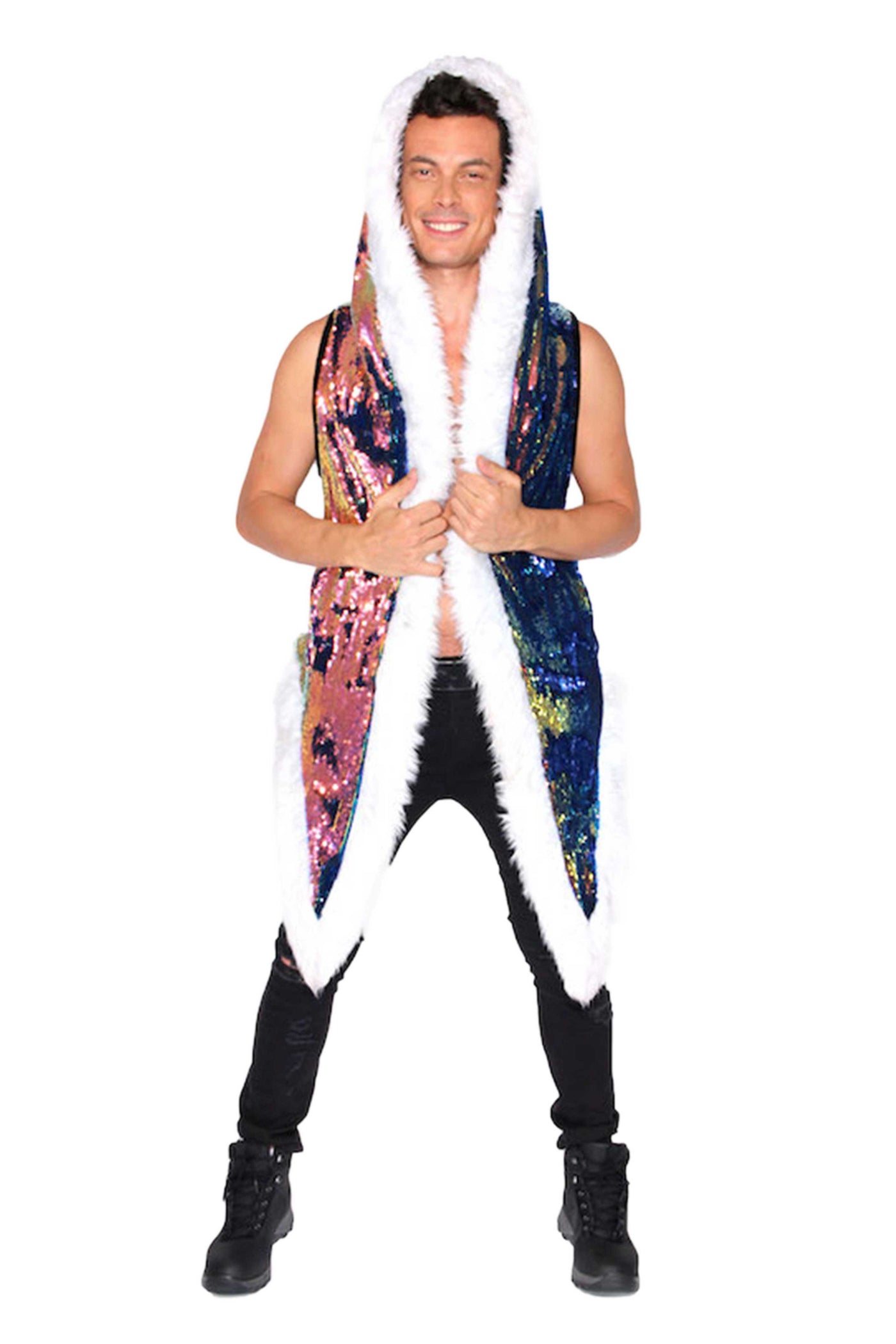 Men's Sequin Vest in "Blue/ Gold Rainbow"