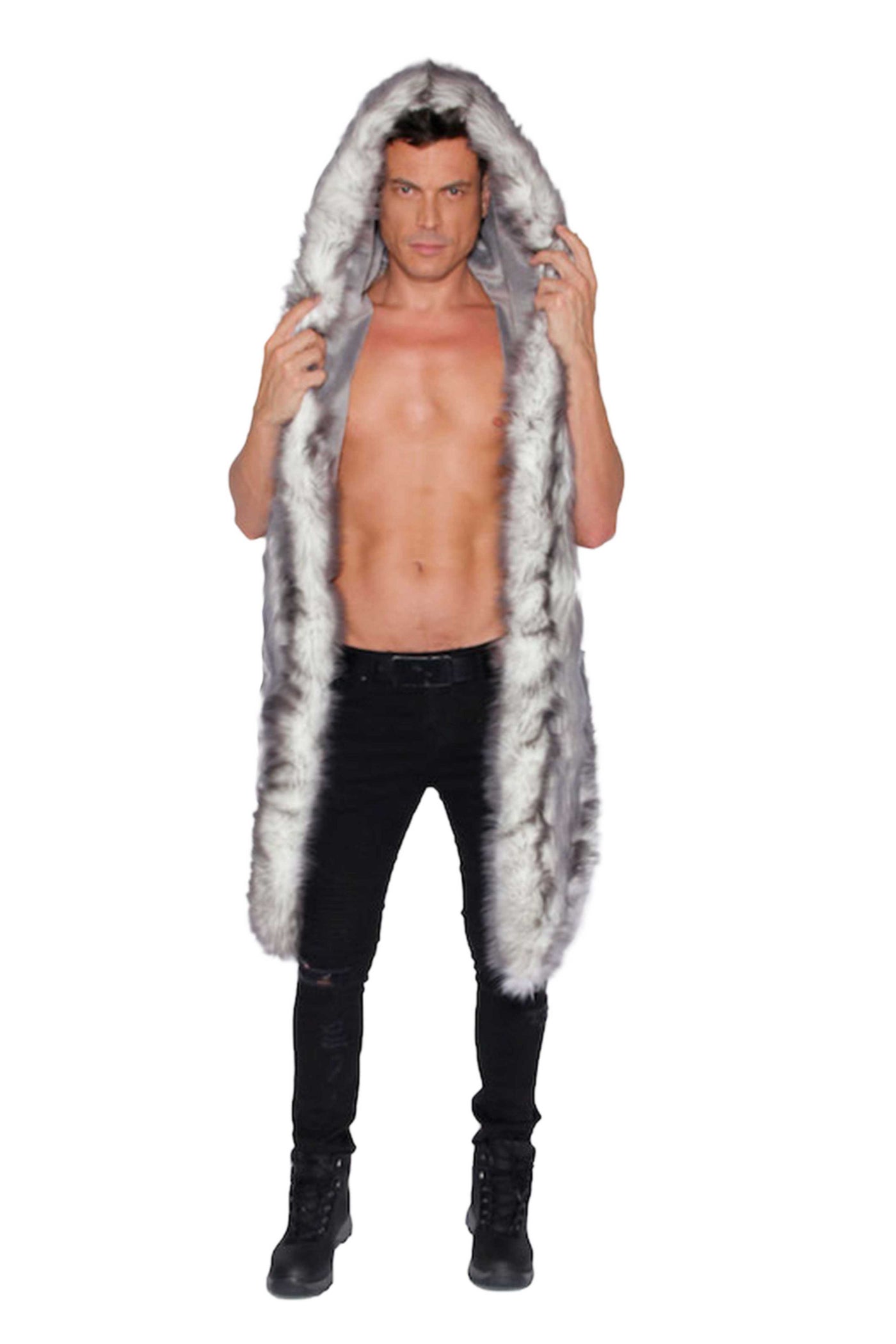 Men's LED Fur Vest in "Just The Tip-Gray"