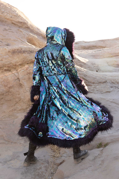 Women's Sequin Temptress Coat in "Purple Peacock"