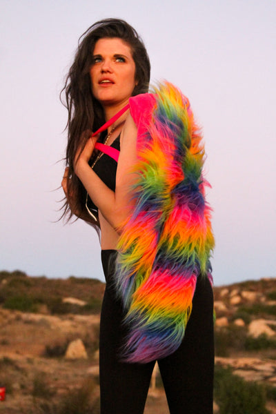 women's rainbow faux fur cropped coat shaggy-4