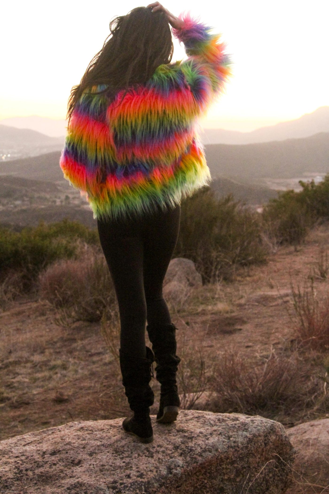 women's rainbow faux fur cropped coat shaggy-5
