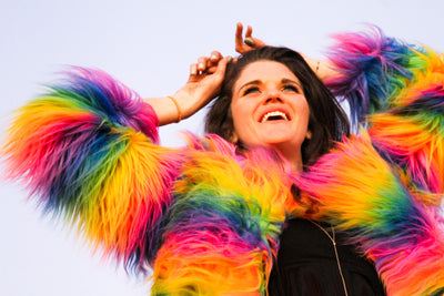 women's rainbow faux fur cropped coat shaggy-7