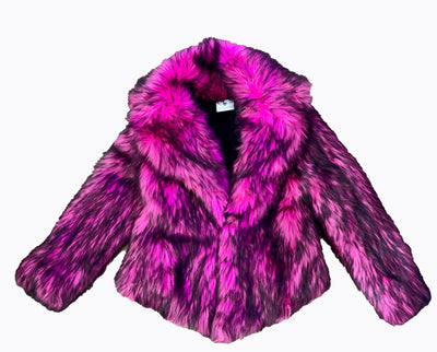 womens short faux fur hot pink and black faux fur jacket-15