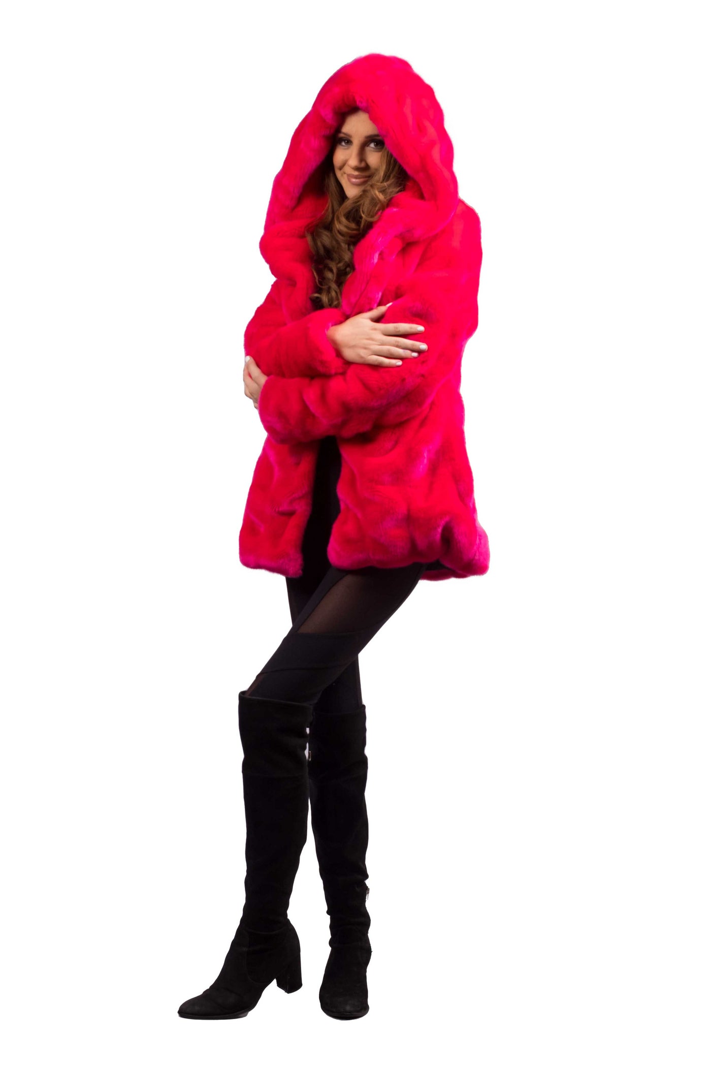 Women's Short Desert Warrior Coat in "Fuchsia" Chinchilla