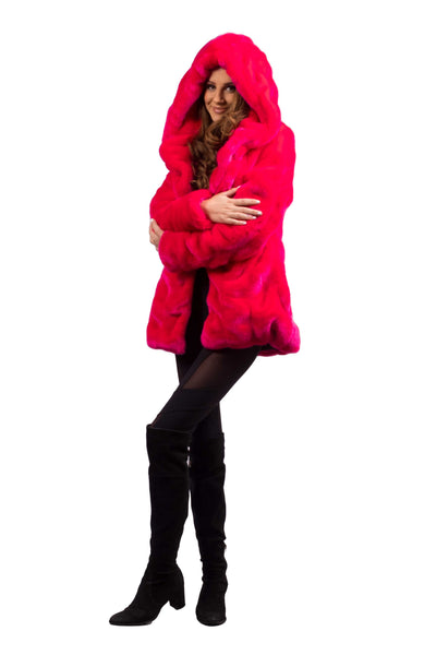 Women's Short Desert Warrior Coat in "Fuchsia" Chinchilla