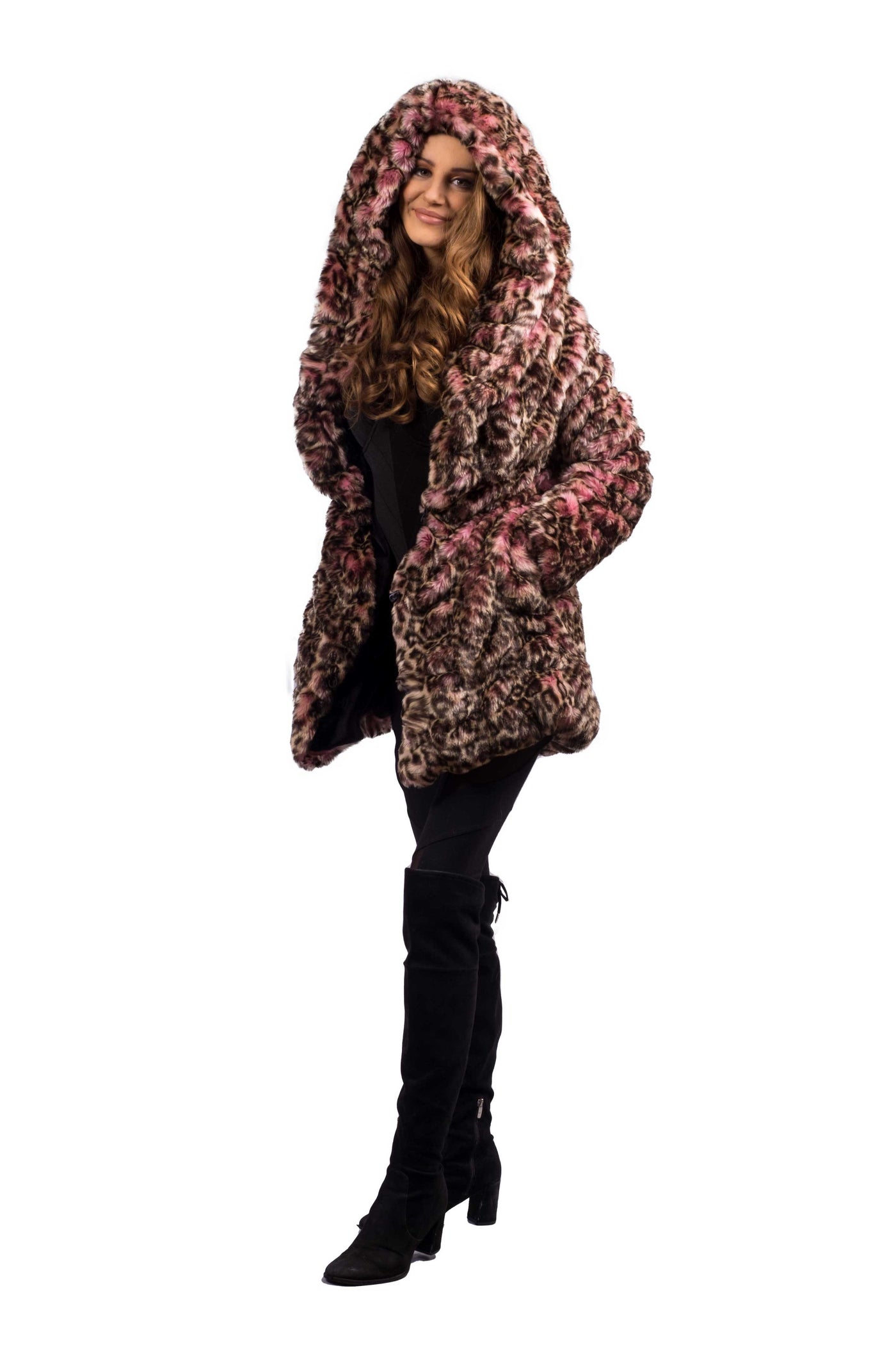 Women's Short Desert Warrior Coat in "Pink Cheetah" Chinchilla