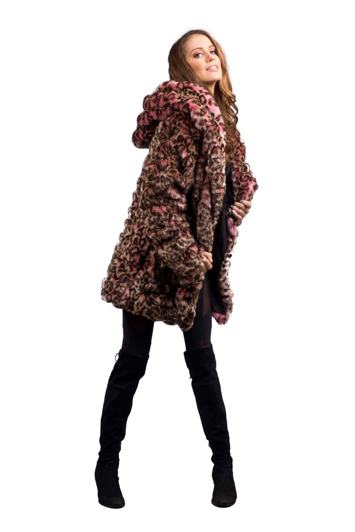 Women s Short Desert Warrior Coat in Pink Cheetah Chinchilla Furrocious Furr