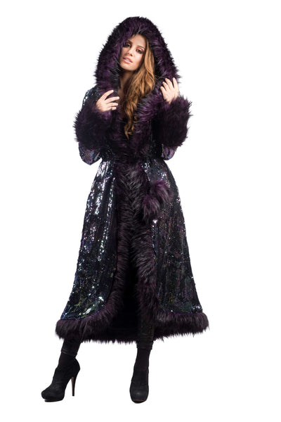 Women's Sequin Temptress Coat in "Purple Peacock"